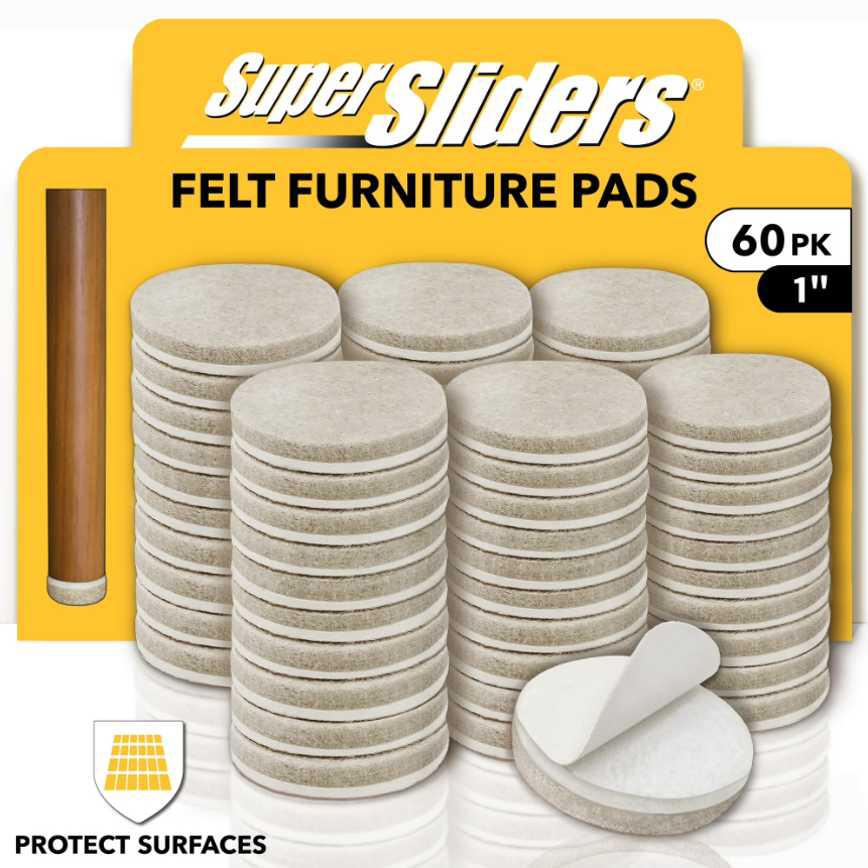 Super Sliders Felt Furniture Pads 60 pc. 1"